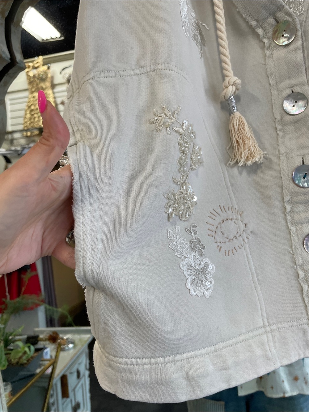 Free People Embroidered Cream Cardigan sweatshirt - Picture 12 of 17
